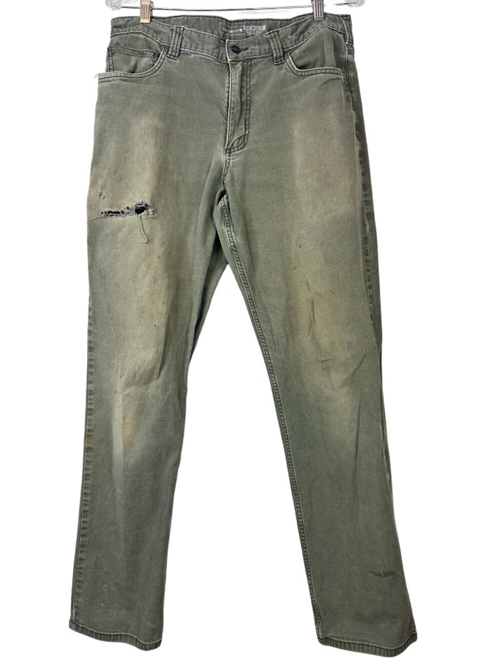 Carhartt Relaxed Fit Olive Work Pants 34x34 Distressed Construction Utility Wear